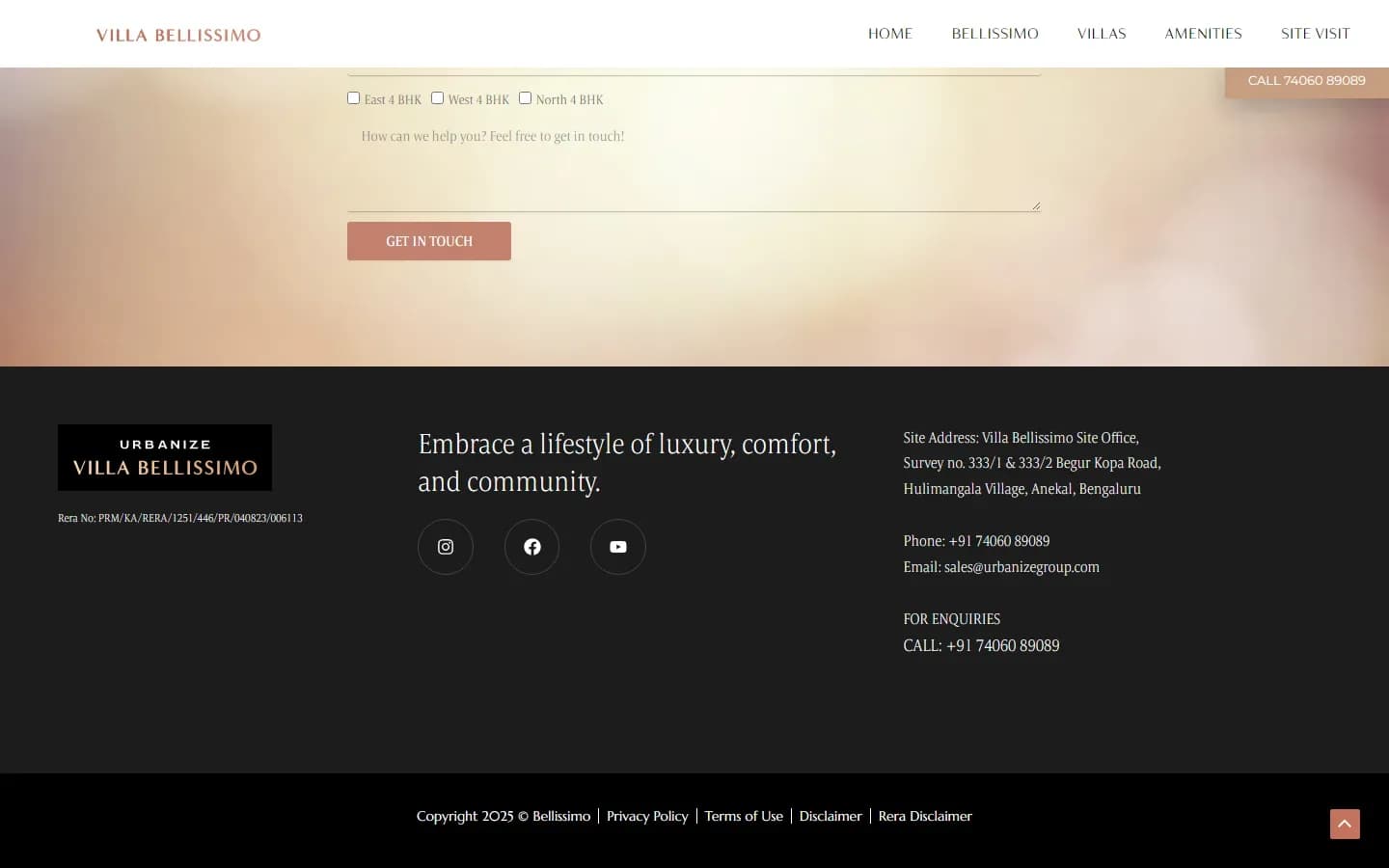 Villa Bellissimo project website homepage
