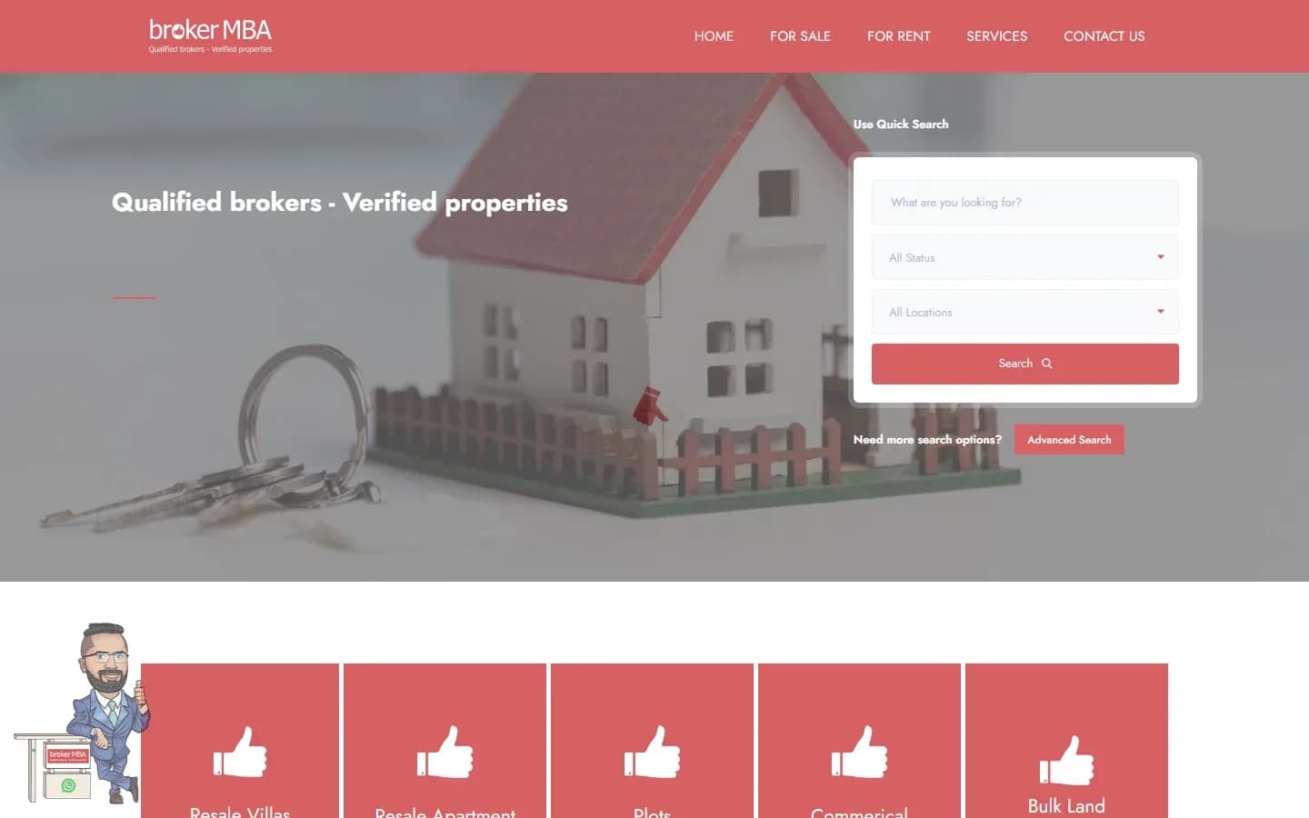 Broker MBA real estate listing portal homepage
