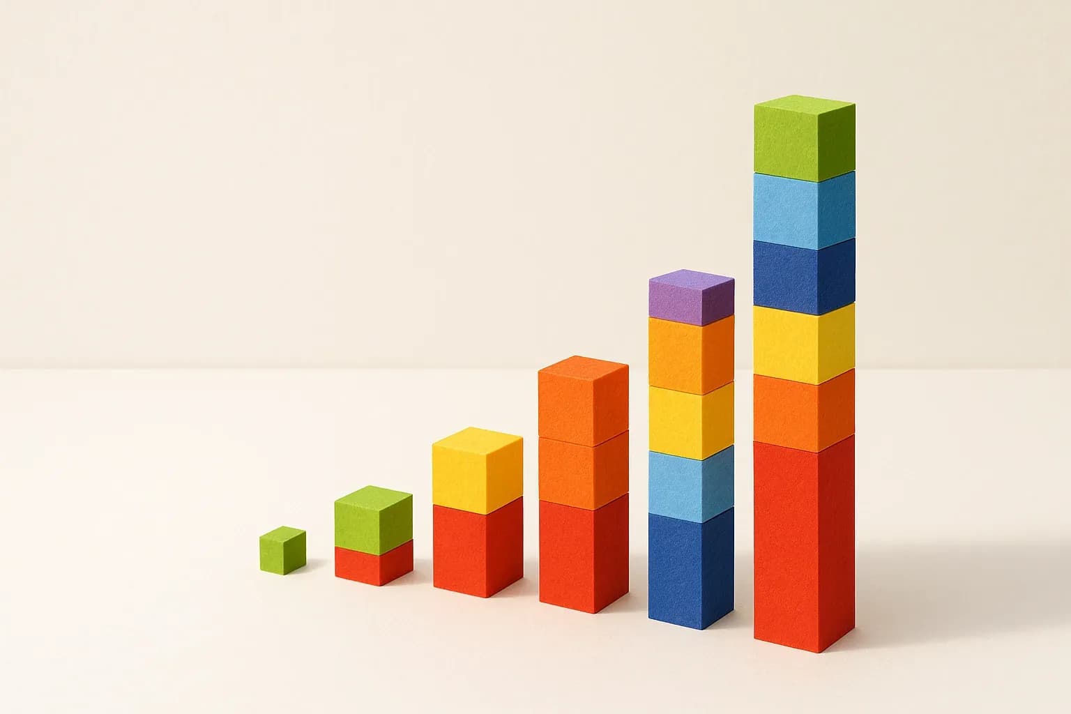 Stacked paper blocks of increasing height like a price scale