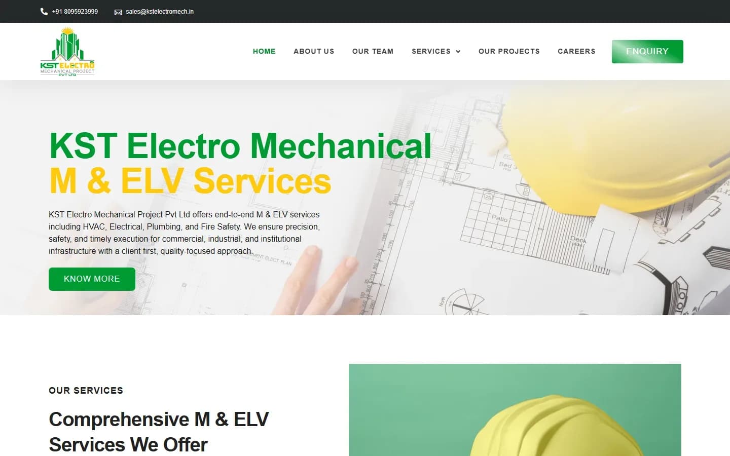 KST Electro Mechanical website homepage for MEP and ELV engineering services
