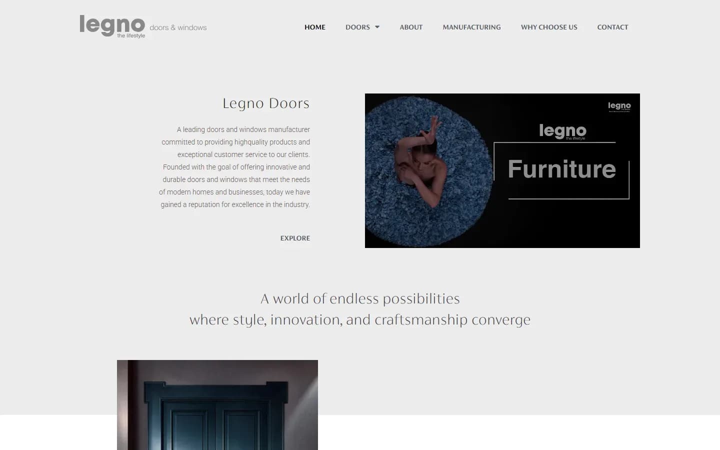 Legno doors and windows manufacturer website homepage