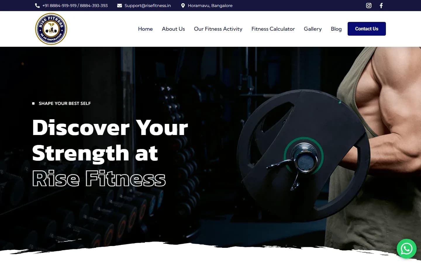 Rise Fitness gym website homepage